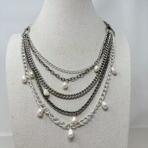 Stella & Dot Avery Freshwater Pearl Necklace Multi Strand Layered Statement